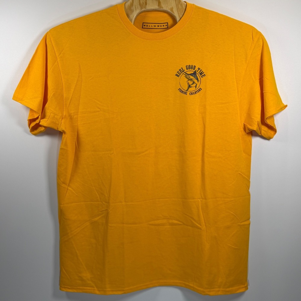 Well Worn "Real Good Time" Fishing Charters T-shirt Yellow Men's XL NWOT